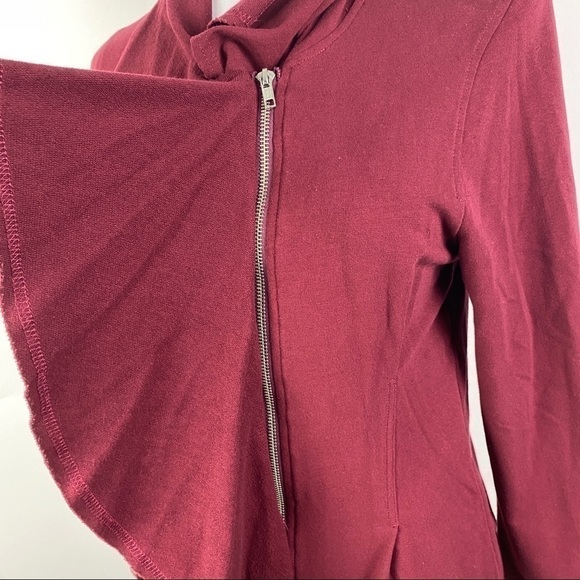 Meesh & Mia Burgundy Wine Shawl Waterfall Neckline Full Zip Blouse Women's M - Picture 7 of 12